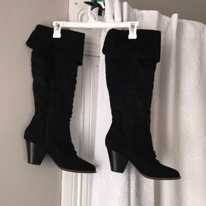 Knee high black suede boots-9.5